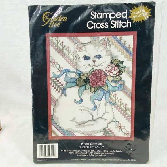 Golden Bee/Candamar White Cat Stamped Cross Stitch Kit - New/Sealed (1990) - Picture 1 of 5